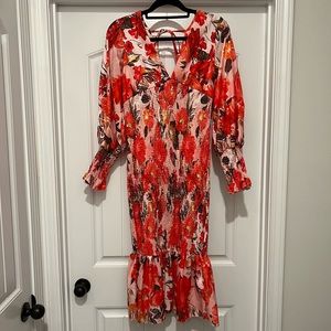 Floral Smocked Midi Dress. Womens Size- Large.